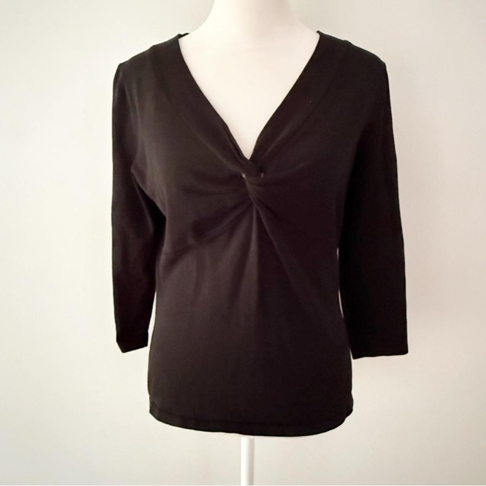 August Silk Top Women Medium Black Twist Front Silk Blend Minimalist Timeless